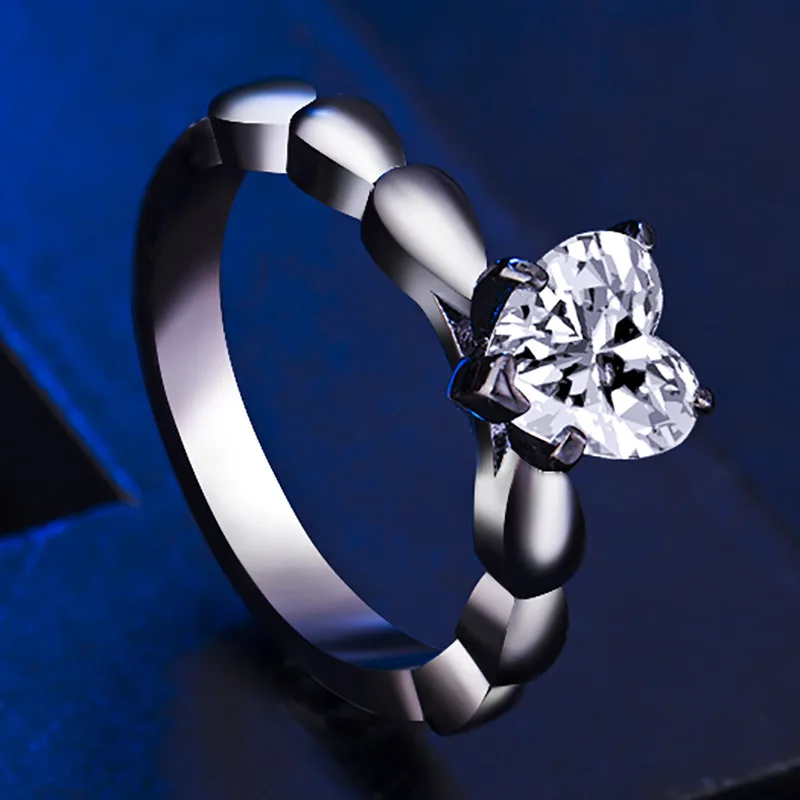 Vnox сердце любовь обручальные кольца для женщин Bling CZ Черный Нержавеющая сталь