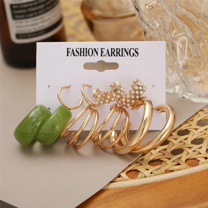 

Bohemian Geometric Pearl Stud Earrings Earrings Set for Women Fashion Gold Silver Color Acrylic Pearl Meral Dangle Drop Earings