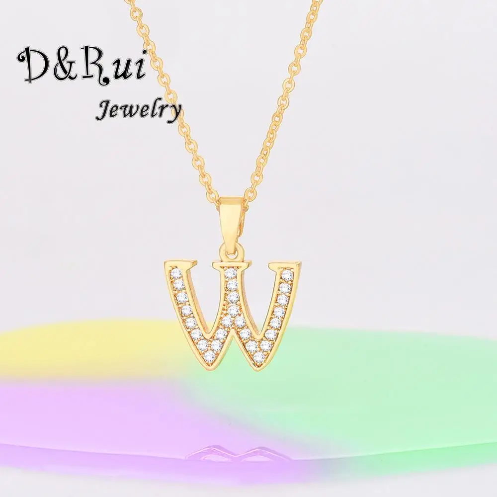 Новое Золотое ожерелье с буквенным принтом W для женщин модное колье камнем CZ