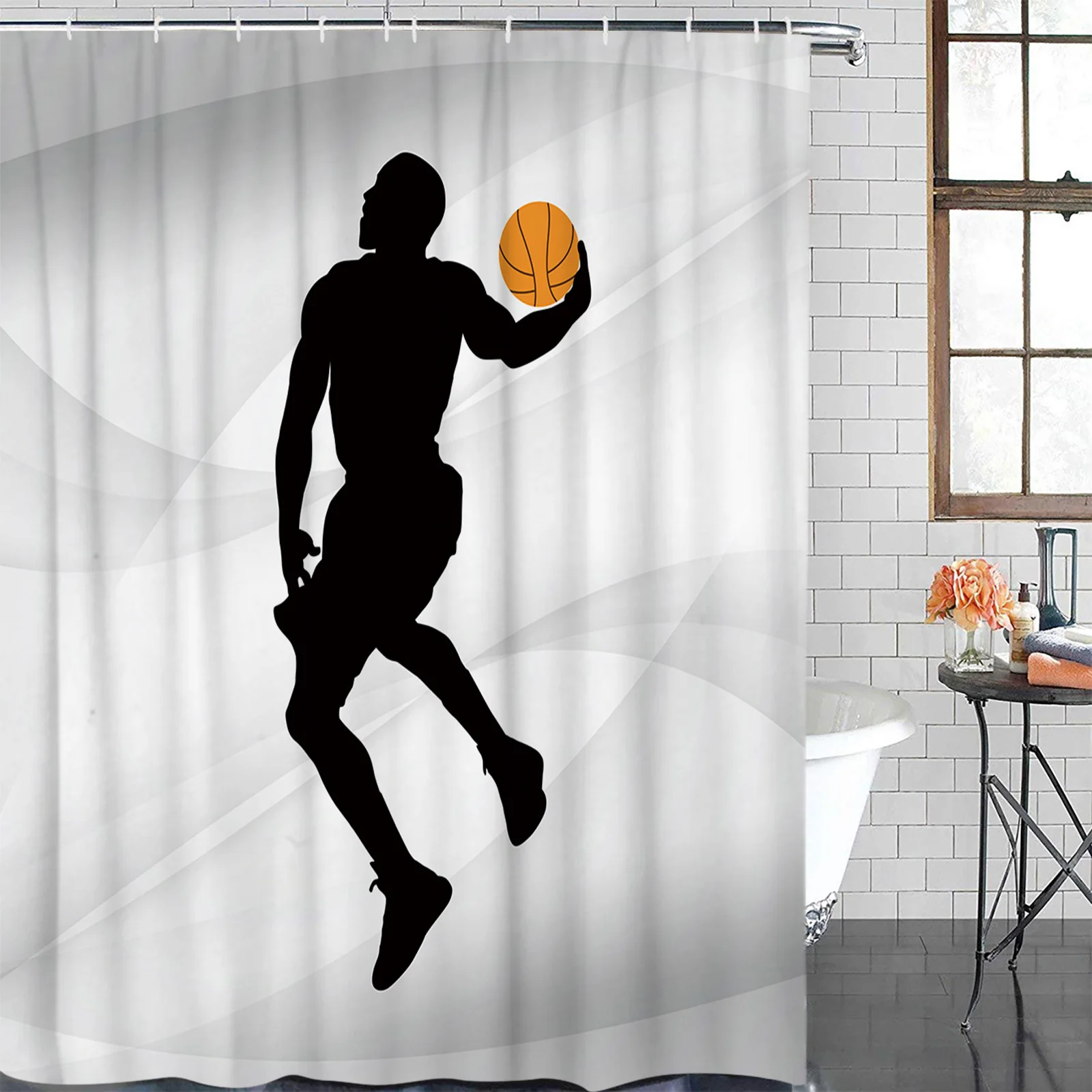 

Баскетбол Спорт Серый душ Шторы полиэстер ткань Ванная комната Домашний декор Водонепроницаемый душ Шторы s с крючками