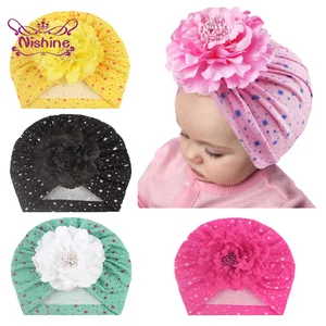 Шапка Nishine для новорожденных девочек, с цветочным принтом, эластичная, со звездами, для младенцев, тюрбан для малышей, реквизит для фотографий, праздничные подарки на день рождения
