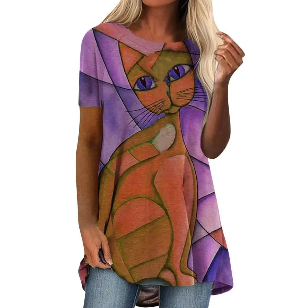 

Vintage Women T-shirt Summer O Neck Polyester Cartoon Printing T Shirt Home Pullover Female Oversize Tshirt
