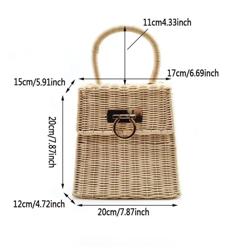 

Bohemian Rattan Woven Women Handbag Designer Lock Handwoven Top-handle Ladies Hand Bags Summer Beach Straw Women's Bag 2021 New