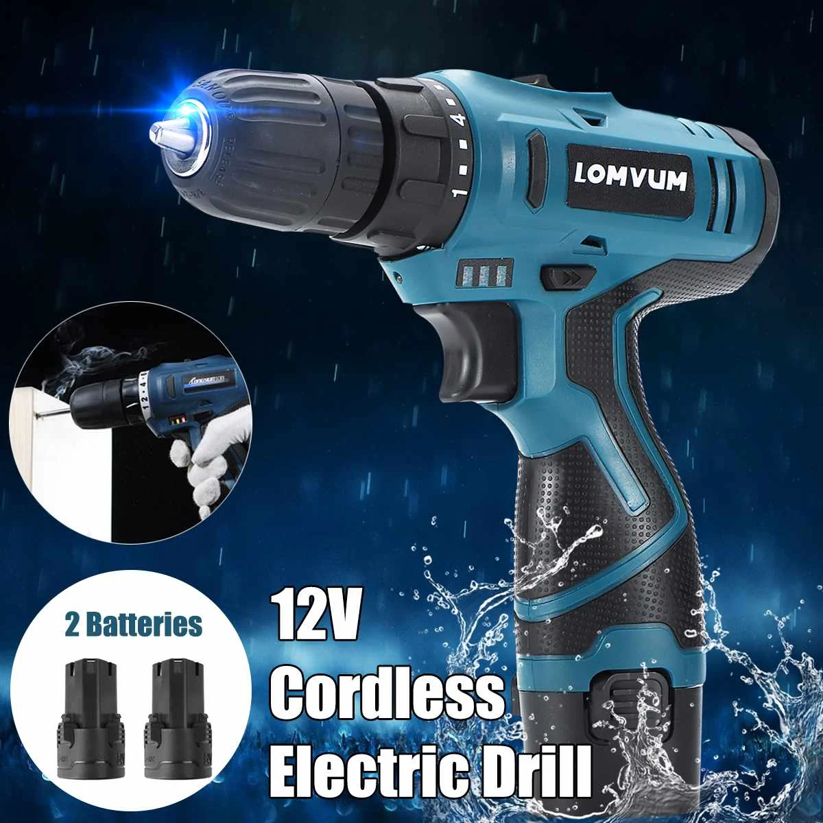 

12V Rechargable LED Cordless Drill Electric Screwdriver Mini Wireless Power Electric Drill Cordless Screwdriver With 2 Battery