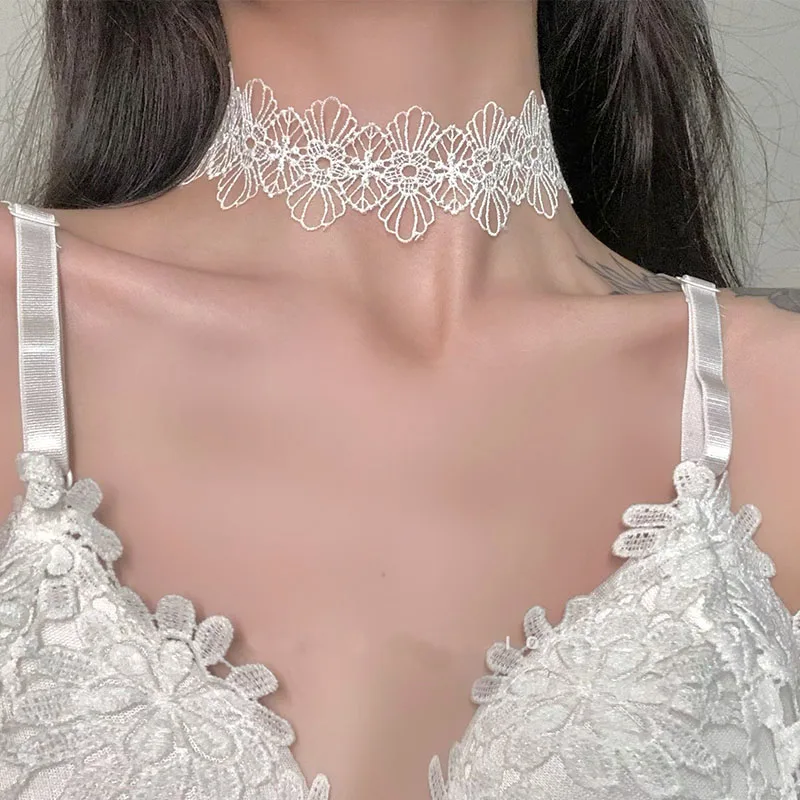 Gothic Classic Charm Fashion White Collar Women Lace Collar Party Handmade Velvet Lace Vintage Choker Necklace For Women Collar images - 6