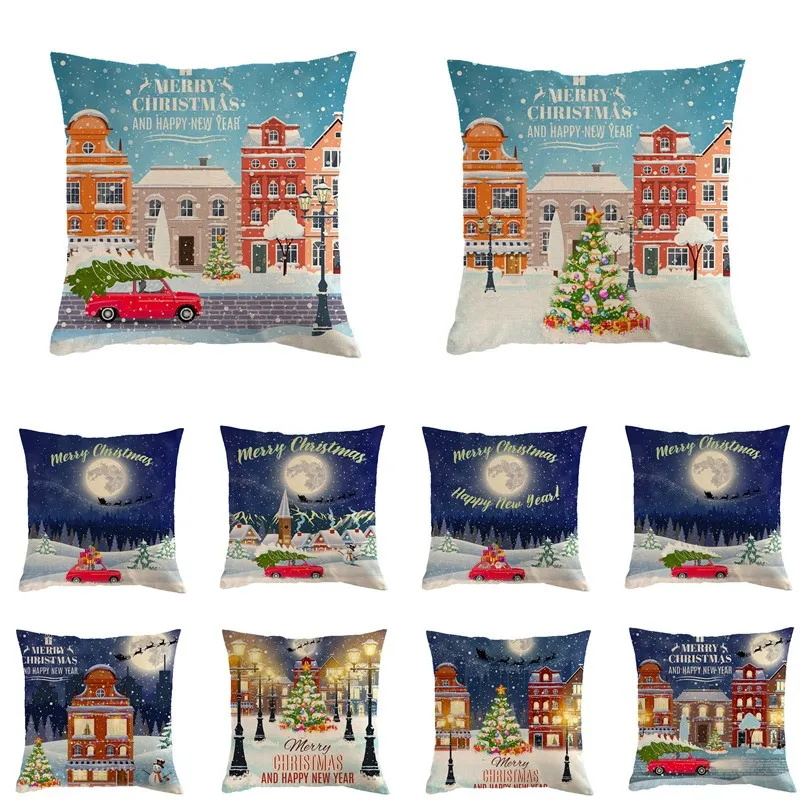 

Pillow Case Christmas theme Cotton Linen Merry Christmas Sofa Bedroom Cushion Cover Christmas Decoration For Home Pillowcase