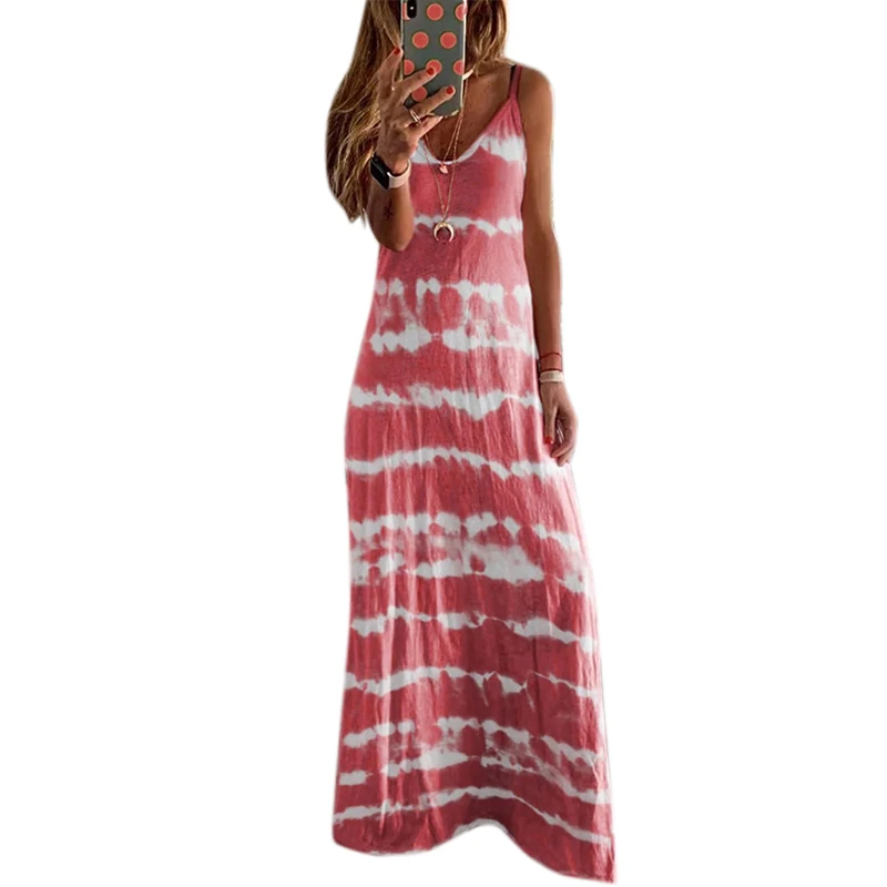 

VICABO Color Striped Straps Womens Summer Dress 2020 Sexy Deep V Neck Floor Length Dresses Ladies Casual Beach Vestido 5XL