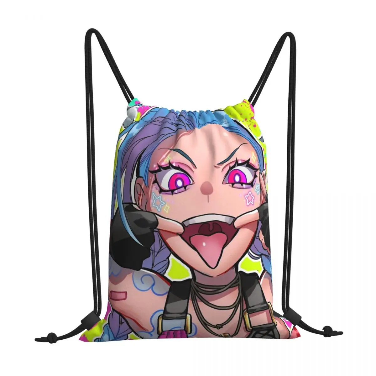 

Cute Jinx Arcane League of Legends Portable Travel Drawstring Bags Riding Backpack Gym Clothes Storage Backpacks