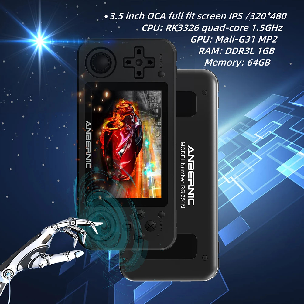 Портативный игровой плеер RG351M 64 Гб Emuelec System PS1 бит Game IPS RG351 карманная портативная