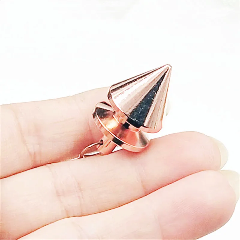 

Metal Copper Dowsing Healing Pyramid Reiki Pendulum Pendant Charms Chakra Amulet Chrome gold European Fashionable With Chain