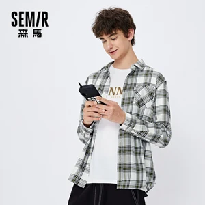 Рубашка мужская с длинным рукавом, хлопковая Удобная сорочка в клетку, Повседневная вечерняя, желтая, осень 2021