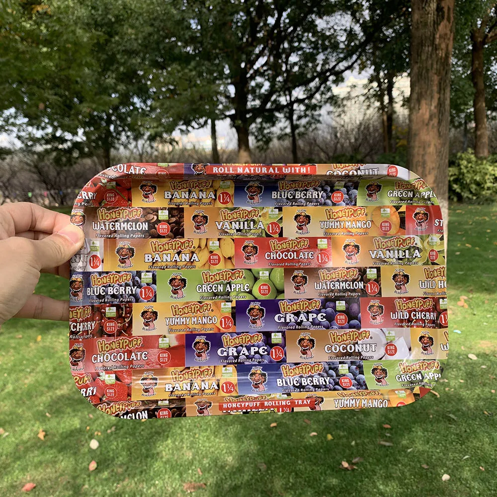 

HONEYPUFF Rolling Tray Fruit Flavor Style Metal Tin For Cigarette Paper Different Size Rolling Trays Box Durable Case