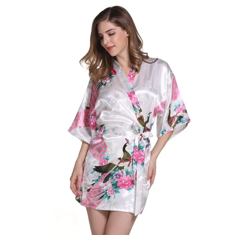 Шелковый Атласный Свадебный халат для невесты и подружки цветочный Короткое