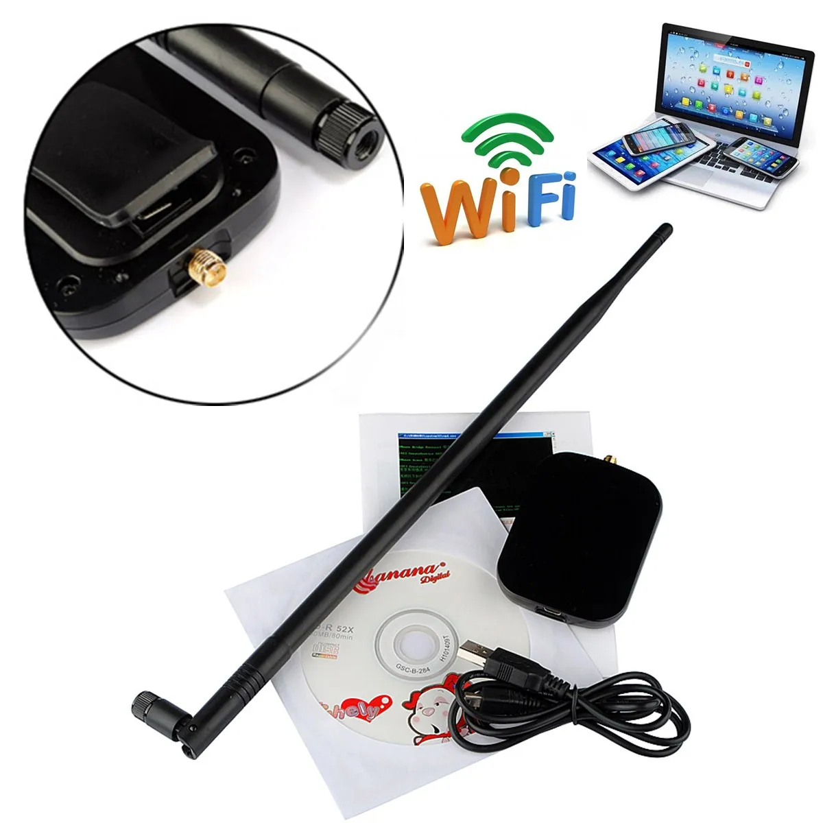 

USB Wi-Fi адаптер, приемник сетевой карты, беспроводная LAN-карта, USB Wi-Fi адаптер с антенной 10 дБи для ноутбука, настольного компьютера