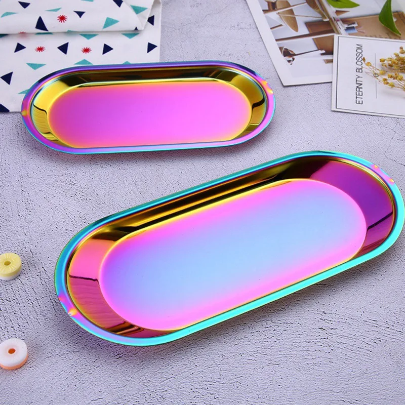 

Golden Tray Heart Oval Food Jewelry Display Tray Stainless Steel Ring Necklace Storage Pan Luxury Home Tea Tray Organizer