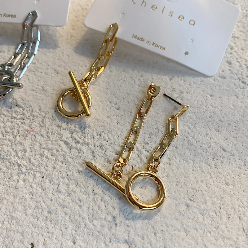 

HANGZHI 2020 New Vintage Metal Chain Tassel Dangle Drop Earrings Geometric OT Buckle Punk For Women Girl Party Jewelry Gift