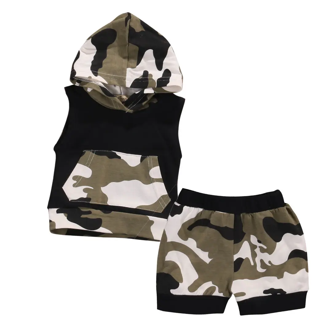 

Newborn Infant Baby Boy 2pcs Clothes Set Sleeveless Hooded Vest T shirt + Ruffle Short Pants Outfits Sets Toddler Boy Sunsuit