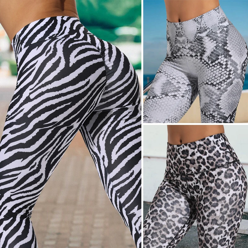

2021 New Sexy Women Gym Pants Snack Yoga Sets Elastic Animal Skin Sports Leggings Running Sportspants Workout Clothes