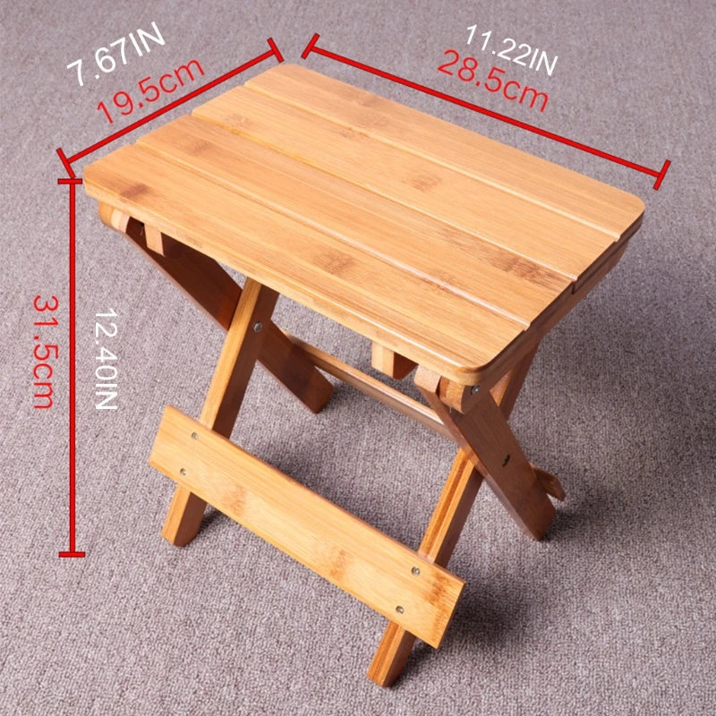 Bamboo folding stool portable household solid taburet outdoor fishing chair small bench square kids furniture 