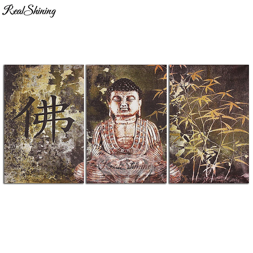 3 шт. квадратные круглые алмазная вышивка статуя Будды Бамбуковая 5d живопись