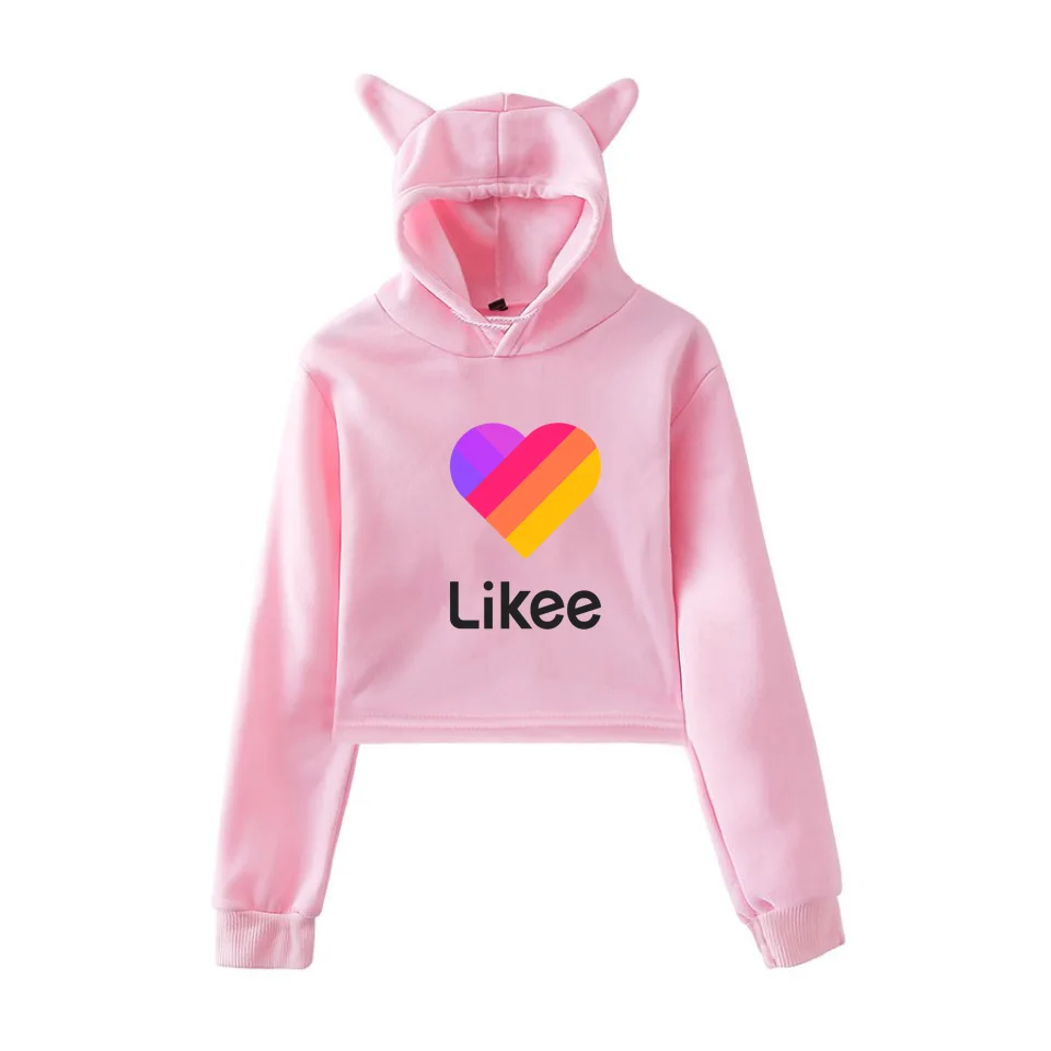 Женская розовая толстовка с кошачьими ушками короткий кошачий топ радужным