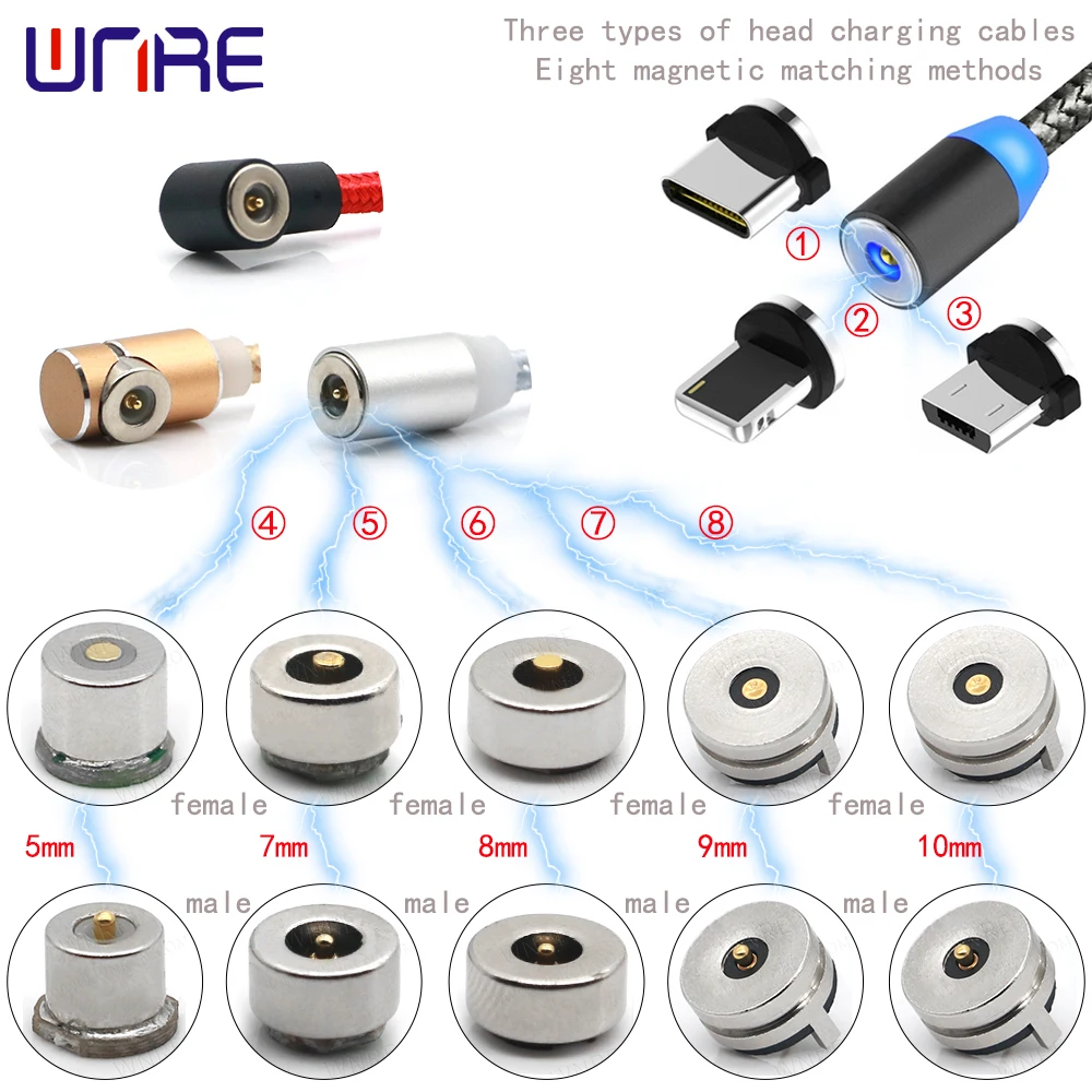 Pogopin Magnetic Seat Male Female Spring 2Pin Connector Micro USB Type-c Plug Charging Cable For ios Android Mobile Phone | Обустройство