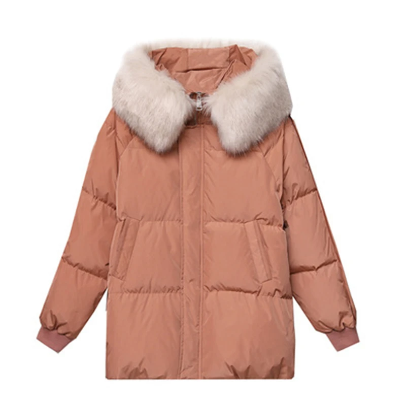 

2021 New Winter Women's Cotton Coats Loose Female Parkas Casual Big Fur Collar Lady Jacket Thick Hoodies Pockets Mujer