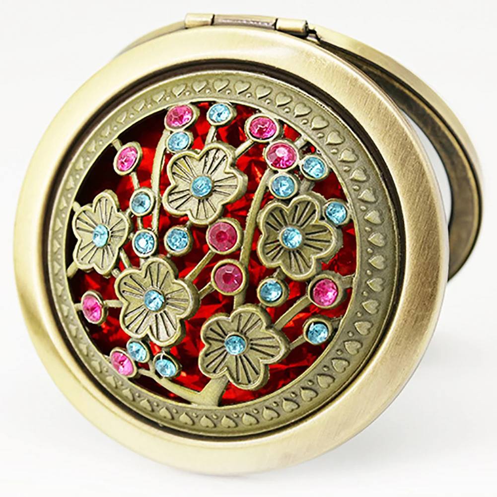 Винтажное полое цветочное мини складное круглое двустороннее зеркало для