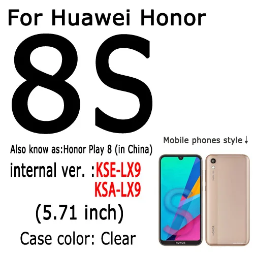 8S Для huawei Honor 7A 8A Pro 8S 8C 8X Max 7C 7s Чехол прозрачный мягкий гелевый ТПУ силиконовый чехол для телефона AUM-AL00/AL20/Dua-L22 - Цвет: 8S