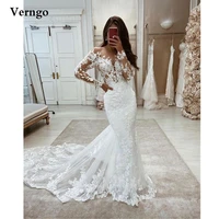 verngo gorgeous mermaid lace applique wedding dresses long sleeves sheer neck court train bridal gowns 2021 vestido de noiva