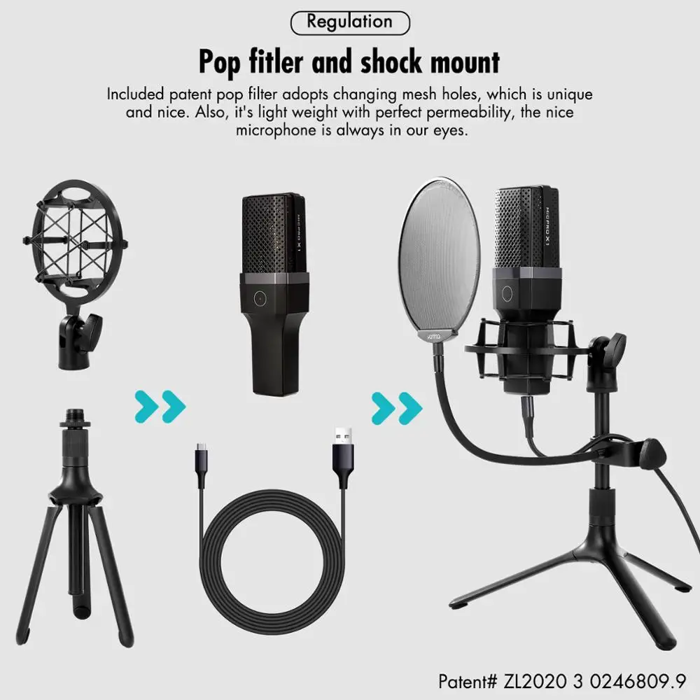 

NEW X1 USB Microphone Gaming Streaming Studio Condenser Microphone for Computer PC Karaoke Recording Mic with Stand Pop Filter