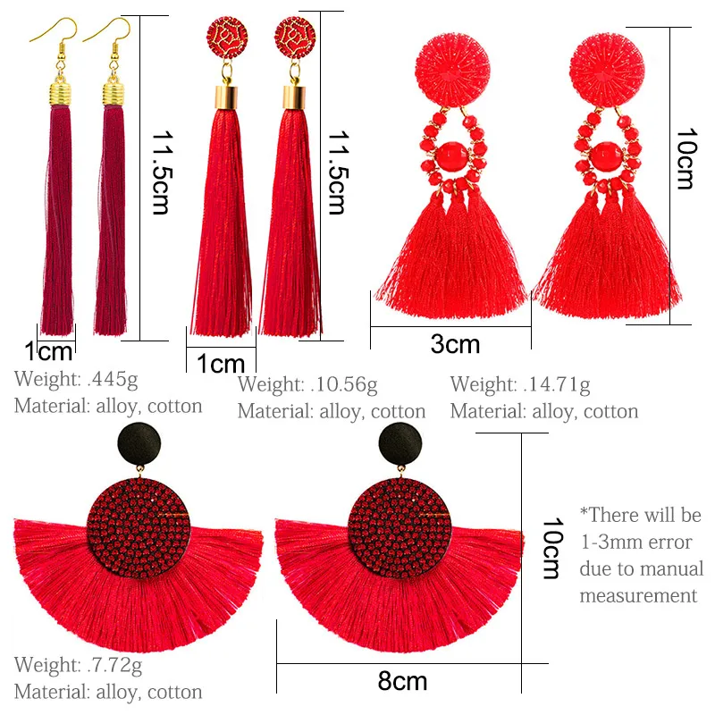 

New Fashion Bohemian Tassel Earrings for Women Cotton Silk Fabric Long Fringe Drop Dangle Earrings 2020 Party Female Jewelry