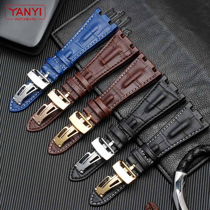 

High quality Genuine Leather bracelet 28mm watchband for AP 15703 26470SO Royal Oak offshore 28mm men's sports watch strap