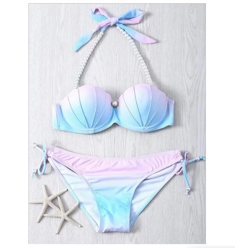 Vacation New Style Seashell Bikini Set Bandage Sexy Pearl Bikini Swimwear Push Up Bathing Suits Summer Beach Wear Swimsuit Women