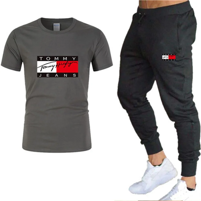 

2021 summer brand short-sleeved T-shirt suit sports pants new casual men's suit fashion printed sportswear