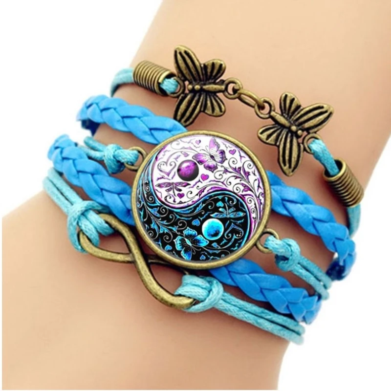 

2020 new Chinese element Yin Yang Tai Chi crystal glass hand-woven multilayer leather bracelet, ladies jewelry gifts