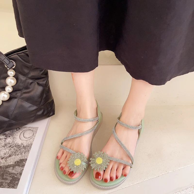 

Female Sandal Comfort Shoes for Women Clear Heels 2021 Summer Anti-Skid All-Match Girls New Fashion Flat Low Beige