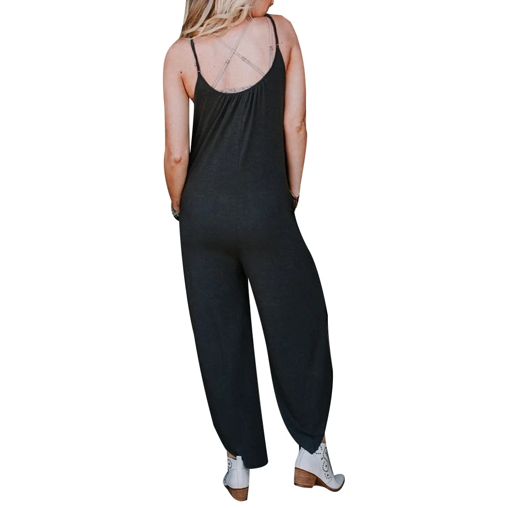 

Ladies Jumpsuit Sexy Women Sleeveless Romper Backless Overalls Casual Loose Romper Streetwear Side Split Jumpsuit