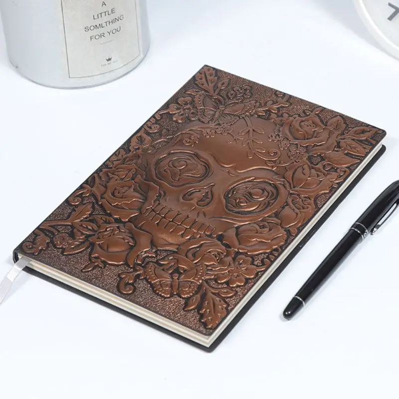 

Creative Skull Flower Embossed A5 Leather Notebook Journal Notepad Travel Diary Planner School Office Supplies Q1JC