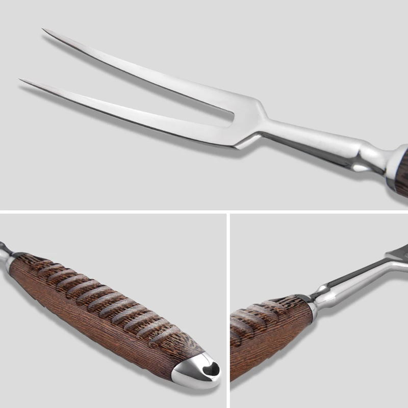 Shuangmali 2PC Roasting Fork Knife Set 5Cr15Mov Stainless Steel Barbecue Carving BBQ Meat Cutting Tool Wenge Wood Handle Cleaver - купить по