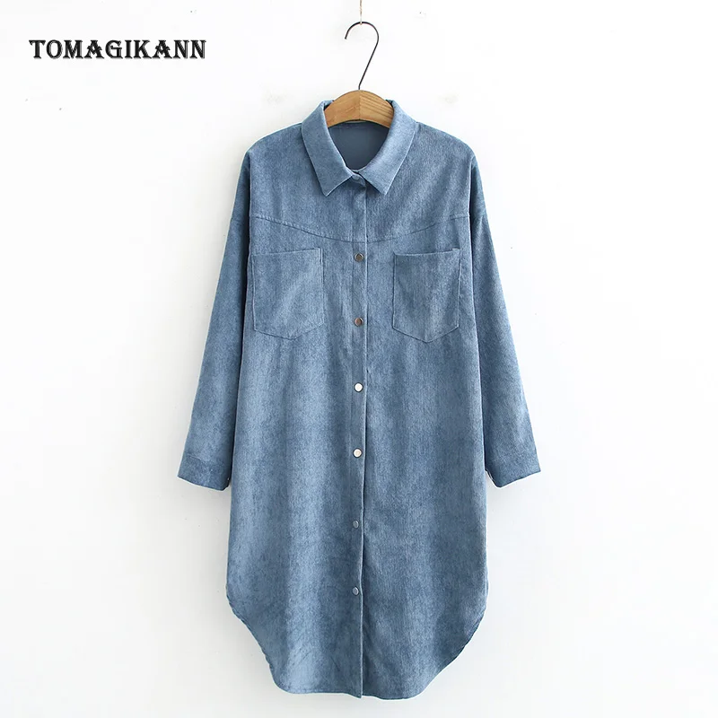 Винтажные длинные рубашки размера плюс весна и осень Женская однотонная блузка с