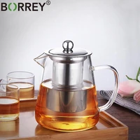 borrey big glass teapot with removable infuser filter heat resistant glass tea sets flower teapot coffee pot large glass kettle