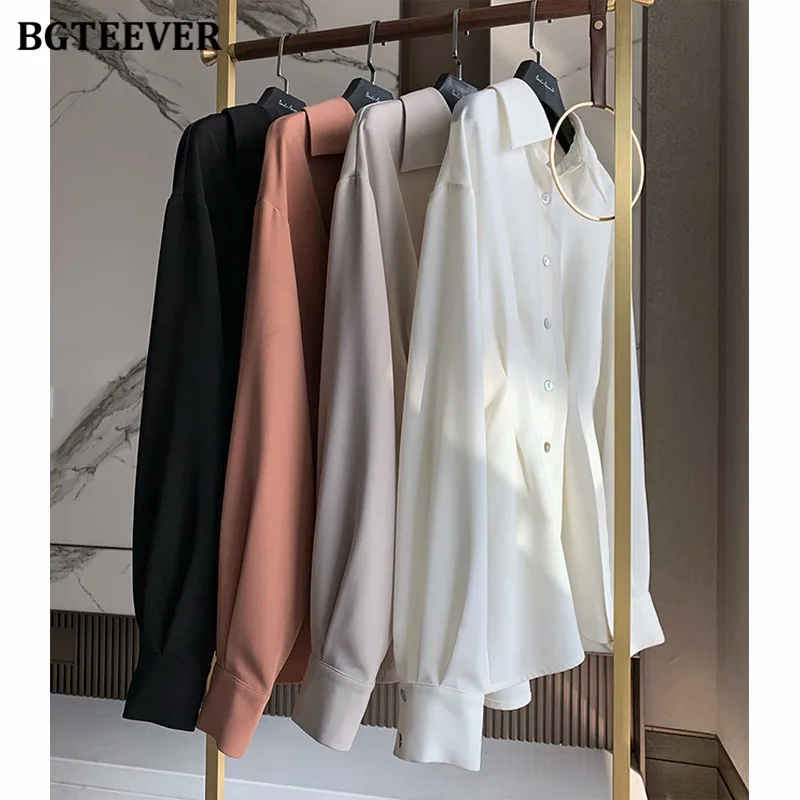 BGTEEVER стильные шикарные женские шифоновые рубашки с отложным воротником