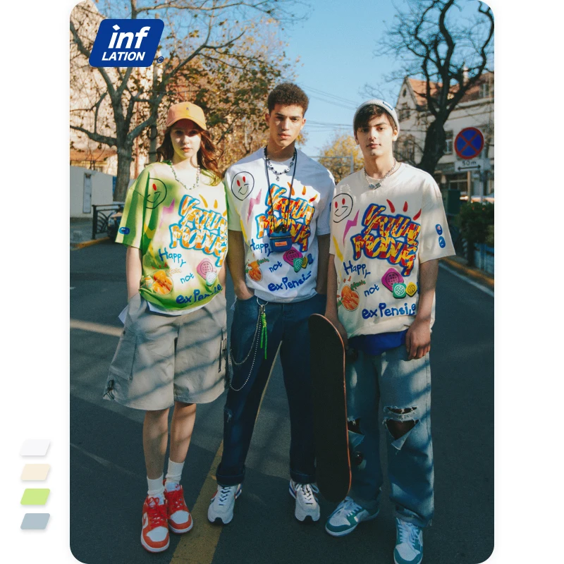 INFLATION Men Graffiti Printing Funny Tshirt Streetwear 2021 Trending Oversized Hip Hop T-shirts For Boy Tees 5158S21