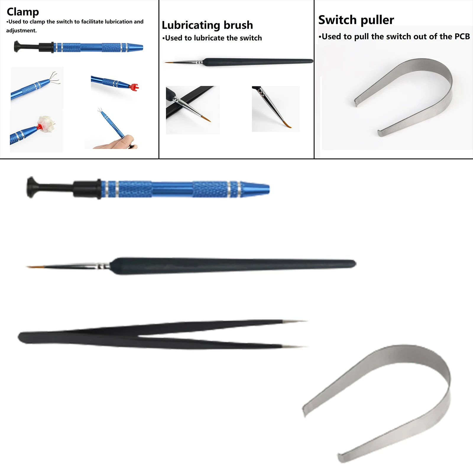 

4in1 Mechanical Keyboard Switch Puller Lube Brush Tweezers Clamp Kits