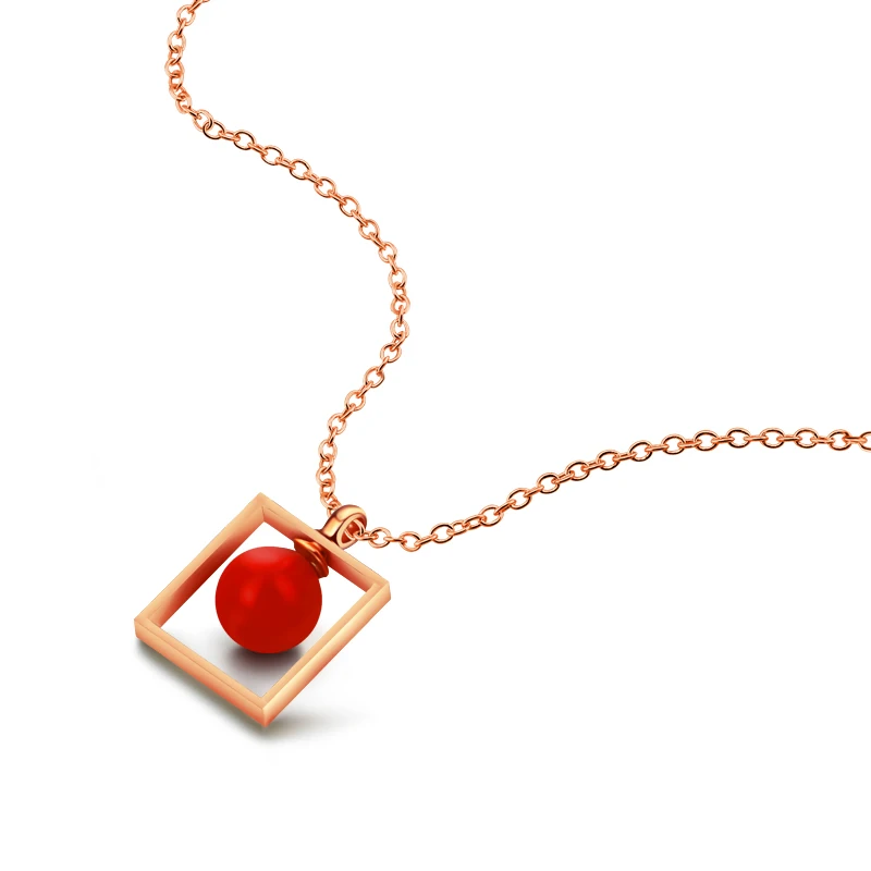 Женское Ожерелье с квадратным кулоном и из серебра 925 пробы красным