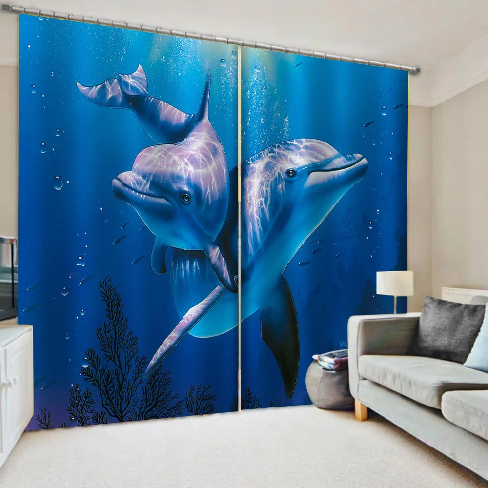 

3D Dolphins Blackout Curtain For Living Room Bedroom Blue Curtain Cortinas For Kids Room New Panel Cortinas