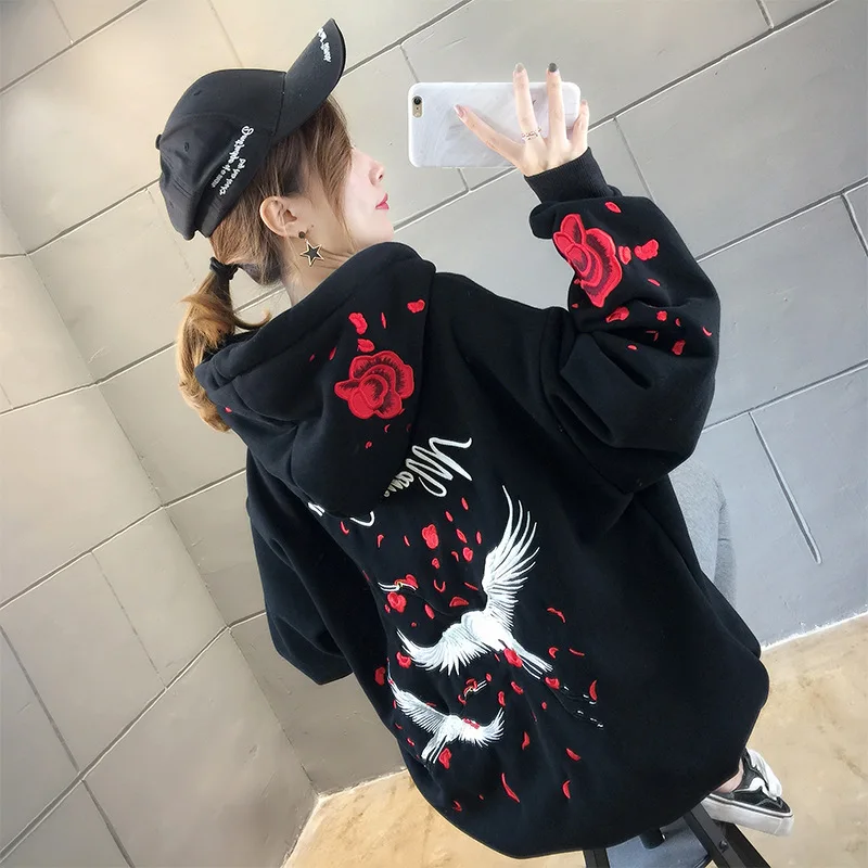 

Women's plus size hoodie 2020 women's hooded sweater embroidery tide Korean version loose autumn women's long-sleeved top coat