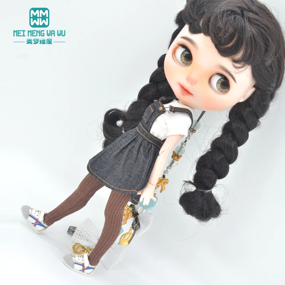 

Новая Одежда для кукол Blyth, игрушки Azone OB23 OB24, аксессуары для кукол, Модная Джинсовая Футболка с ремешком и юбкой