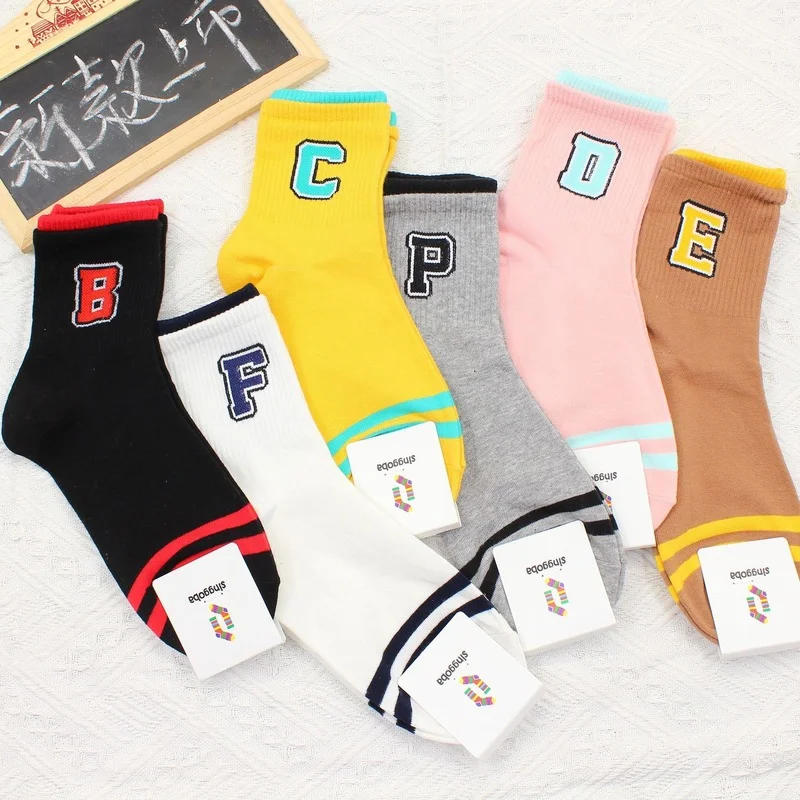 

Socks Women Letter Woman Sock Cotton Happy Colorful Standard High Sox High Quality Ladies Spring Autumn Trendy Lady Soft Sokken